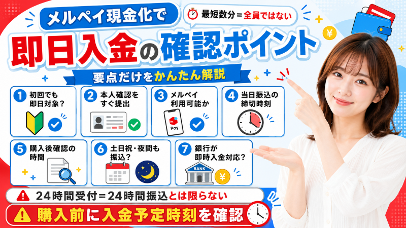 メルペイ現金化即日入金の確認ポイント