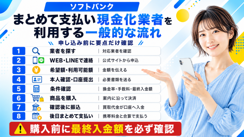 ソフトバンクまとめて支払い現金化業者を利用する一般的な流れ