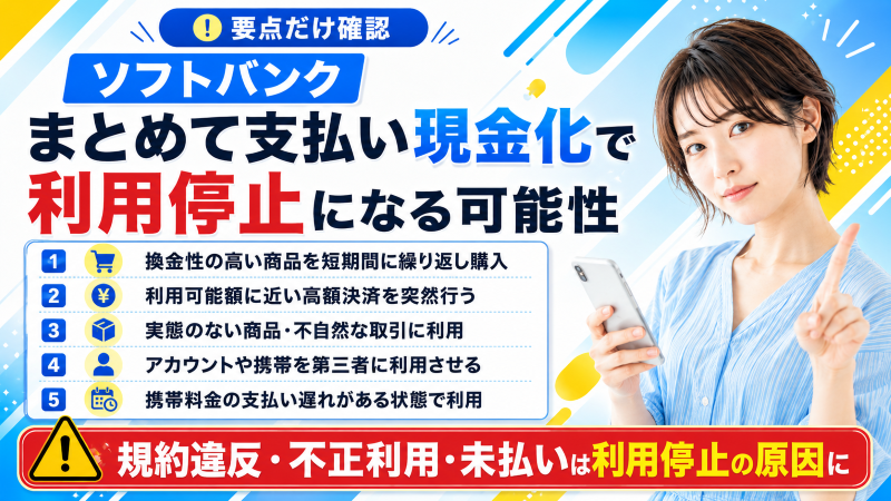 ソフトバンクまとめて支払い現金化で利用停止になる可能性