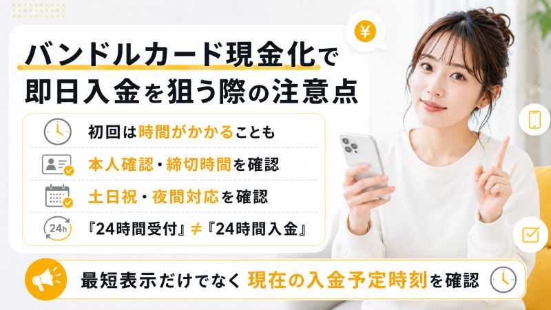 バンドルカード現金化で即日入金を狙う際の注意点