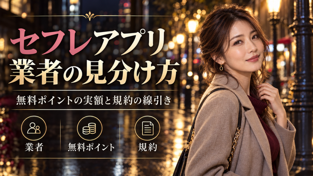 セフレアプリの業者の見分け方と無料ポイントの実額・規約の線引き